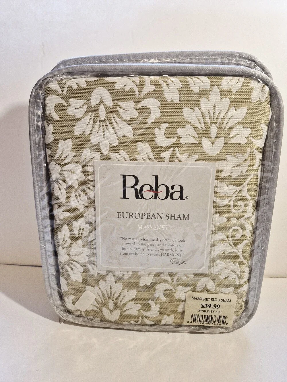 3 REBA European Pillow Shams Color - Massenet- Green Ivory Platinum